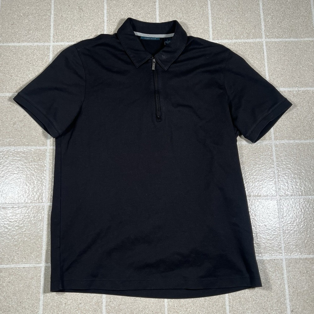Perry Ellis Men's 1/4 Zip Polo Shirt Polyester Black Size‎ L EUC